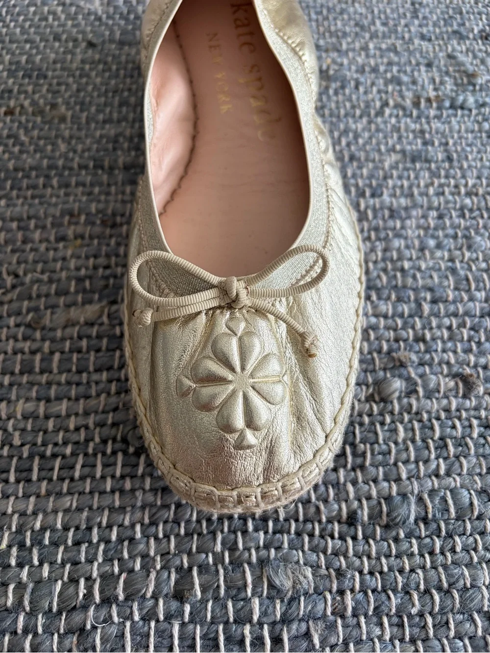 Kate Spade Clubhouse Leather Espadrille Flats  Gold Metallic